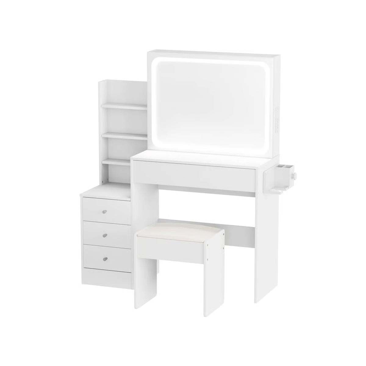 With 4 Drawers And Upholstered Stool, Brightness Adjustable In 3 Lighting Modes, Storage Table,43.3"L *15.7"W