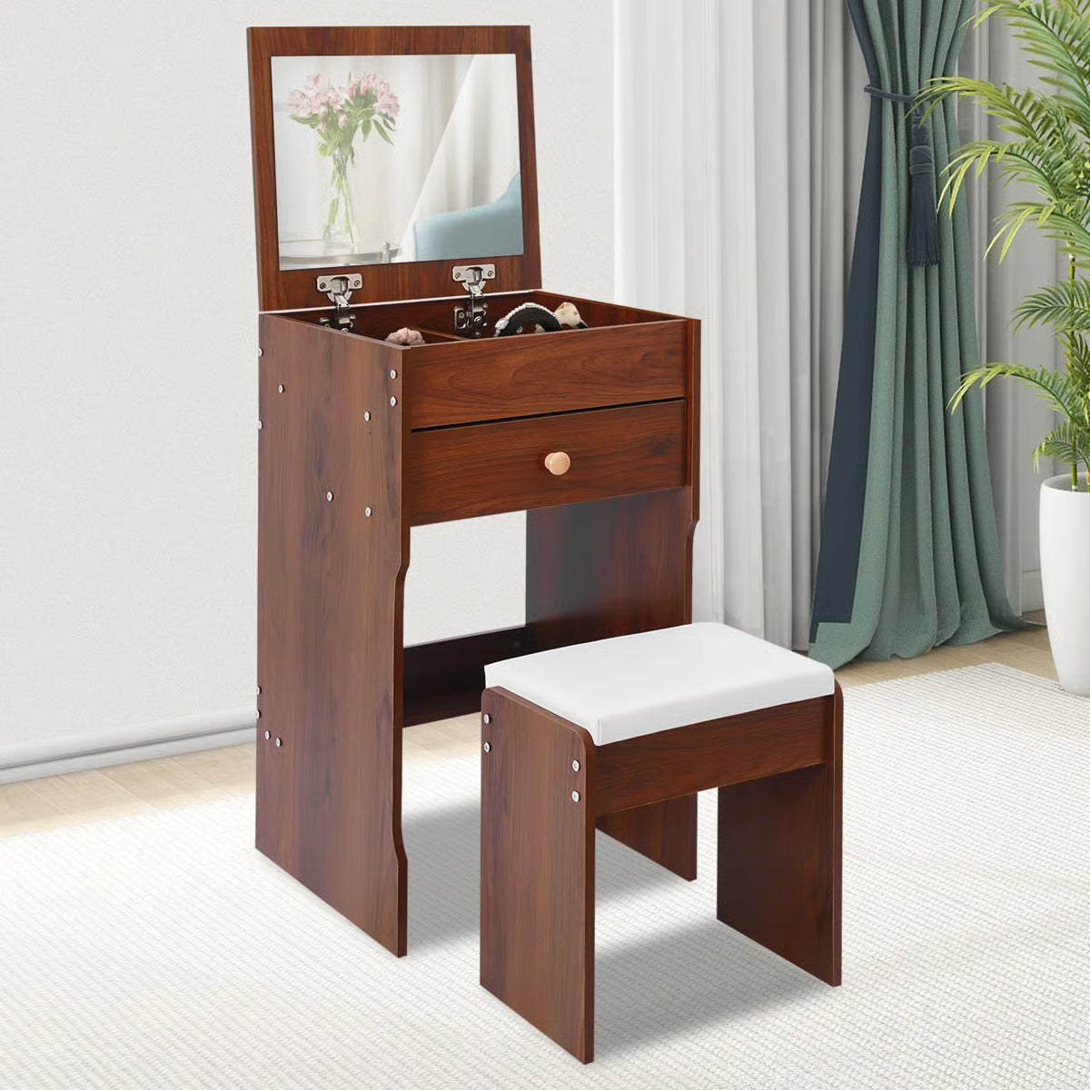 Compact Vanity Table with Mirror and Comfortable Seating
- OUCH CART | Dressing table