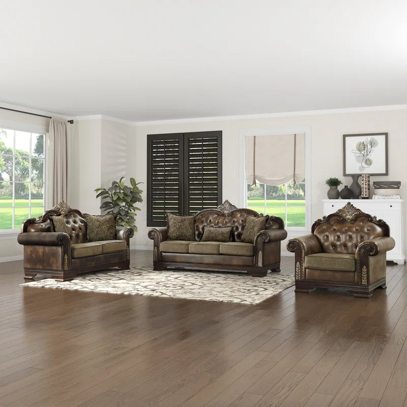 Vega 3-Piece Traditional Living Room Set - Faux leather Living Room Set, Classic Button-Tufted Detail, Sophisticated Nailhead Trim - OUCHCART | Sofa