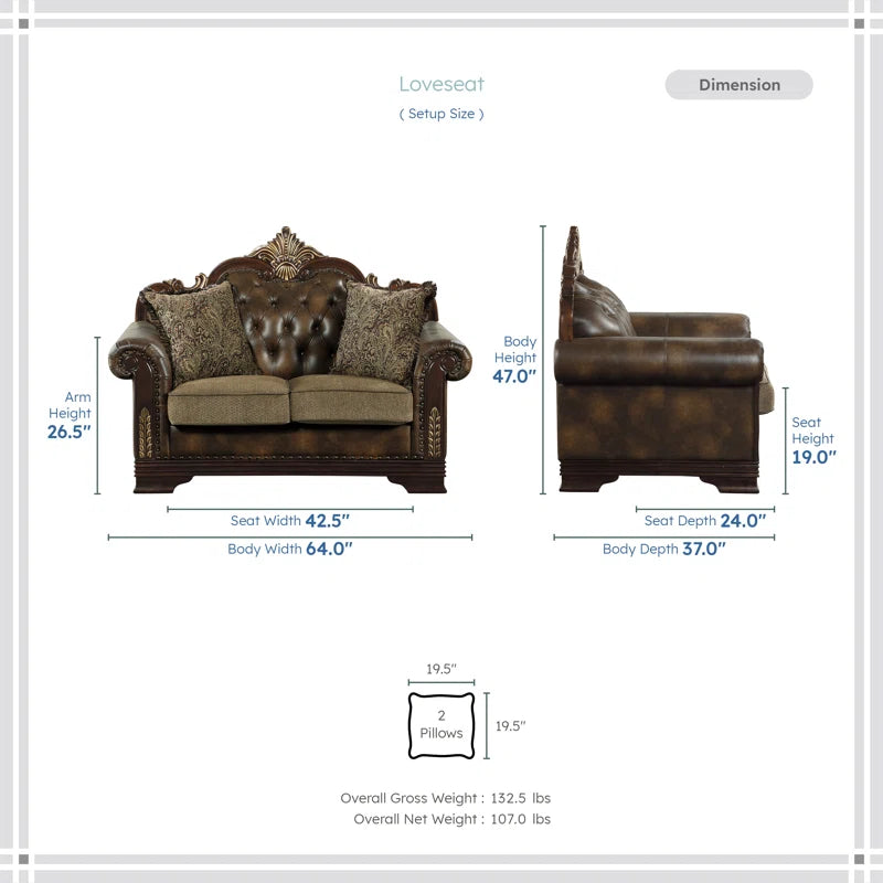 Vega 3-Piece Traditional Living Room Set - Faux leather Living Room Set, Classic Button-Tufted Detail, Sophisticated Nailhead Trim