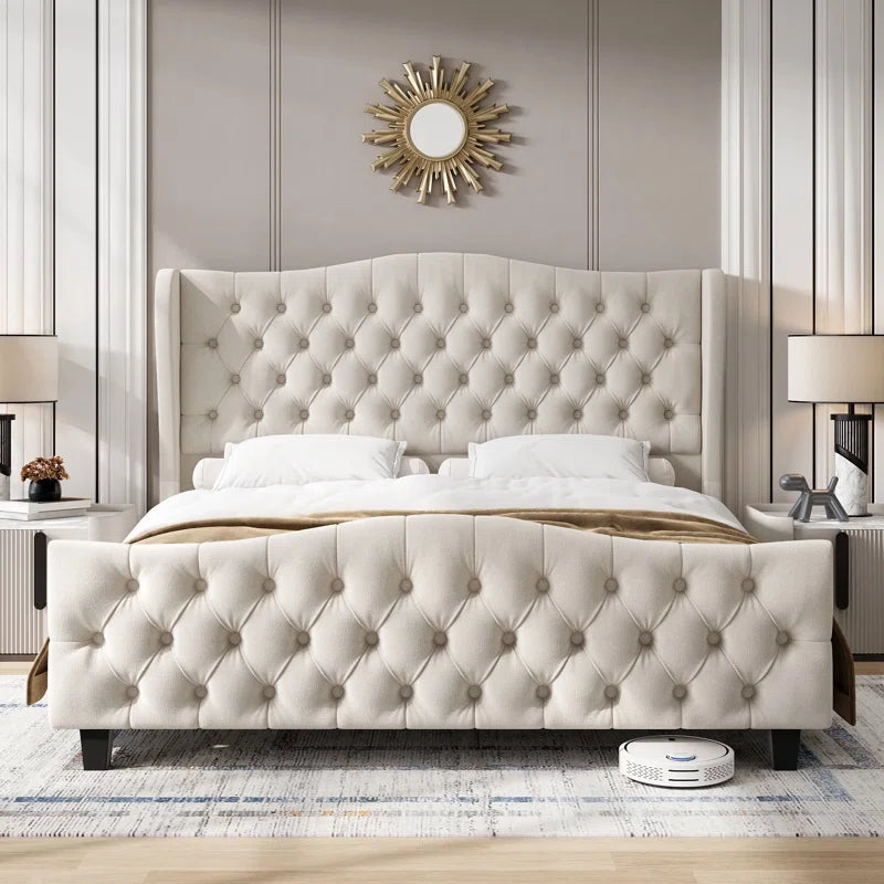 Vernita 54.3" Handmade Tufted Tall Bed Frame with Velvet Headboard, Tall Wing-Back Platform Bed OUCH CART