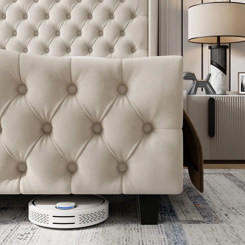 Vernita 54.3" Handmade Tufted Tall Bed Frame with Velvet Headboard, Tall Wing-Back Platform Bed