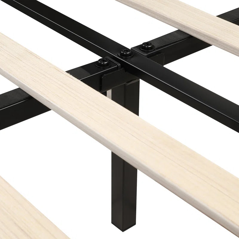 Vernita 54.3" Handmade Tufted Tall Bed Frame with Velvet Headboard, Tall Wing-Back Platform Bed