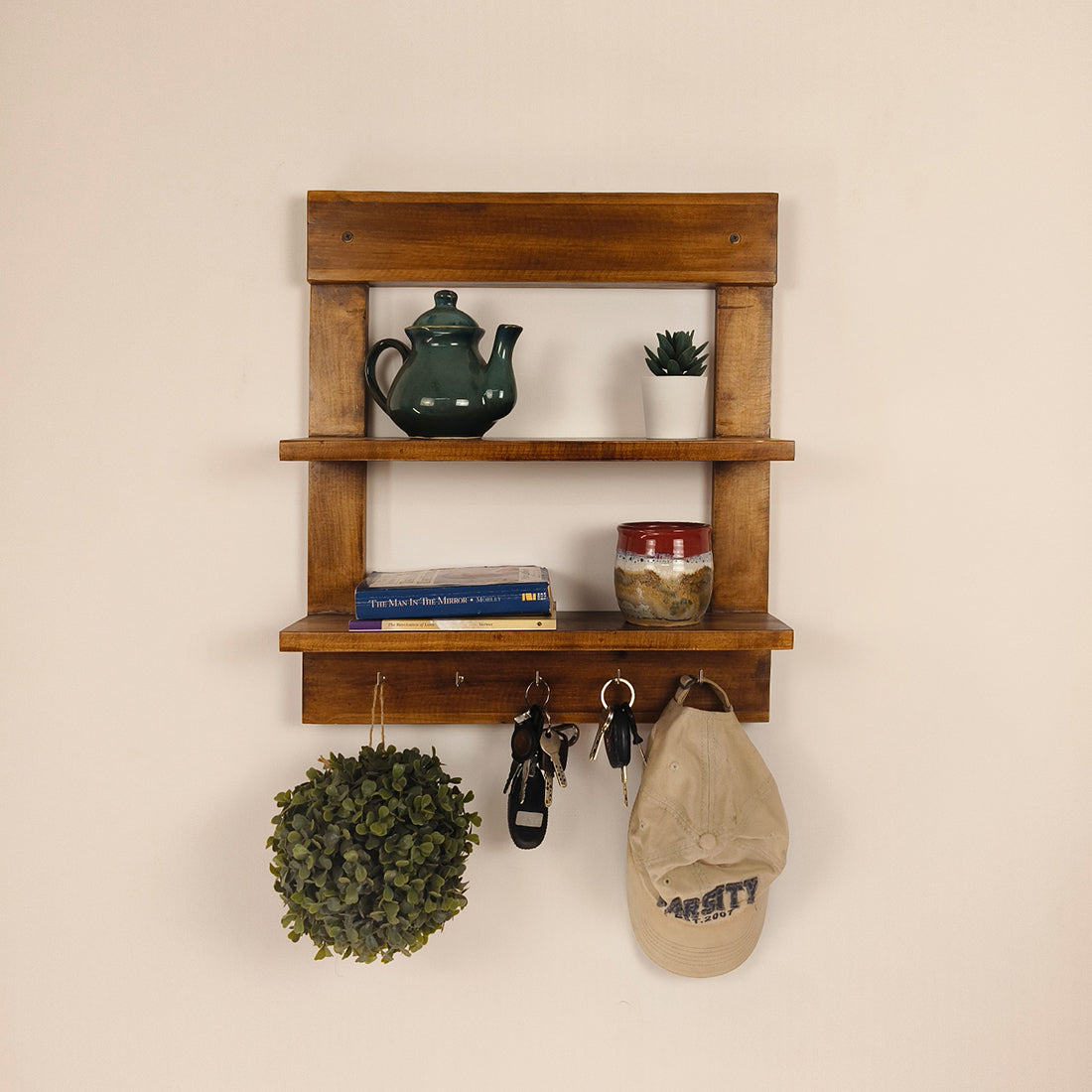 Verona Wooden Wall Shelf Organiser with Key Holders-OUCH CART | Wall hanging