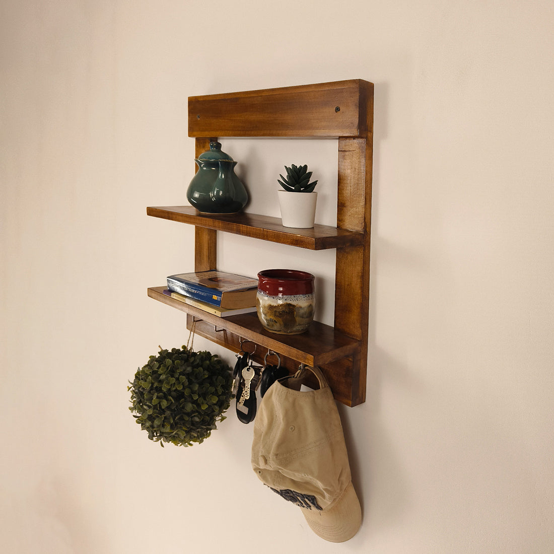 Verona Wooden Wall Shelf Organiser with Key Holders
