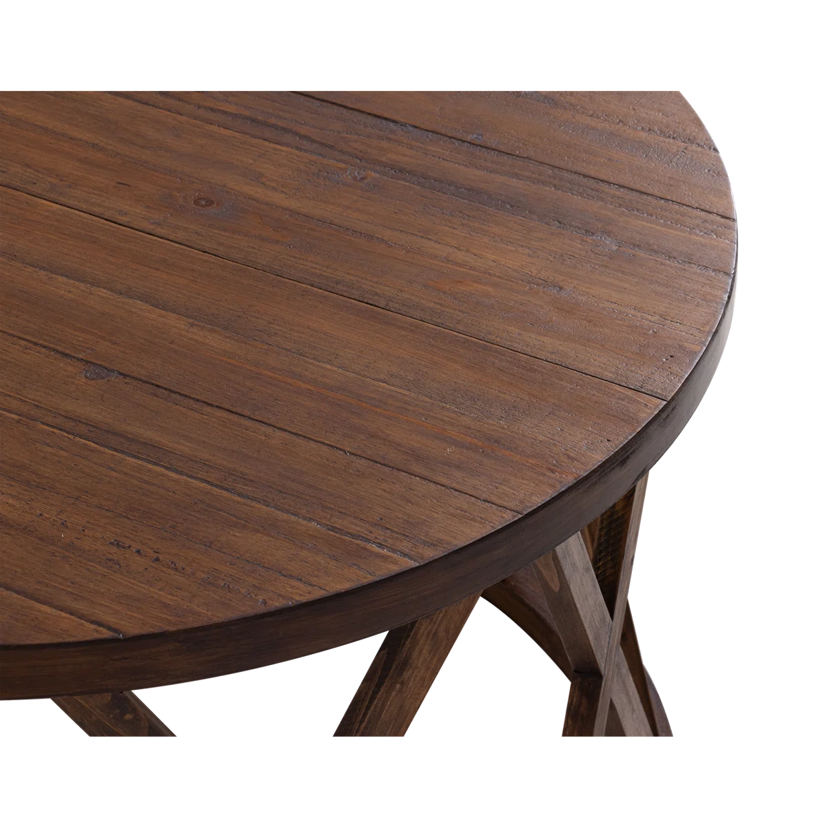 Viradis Farmhouse Coffee Table, Rustic Round Coffee Table with X-Motifs Legs, Wood Textured Top Ouch Cart