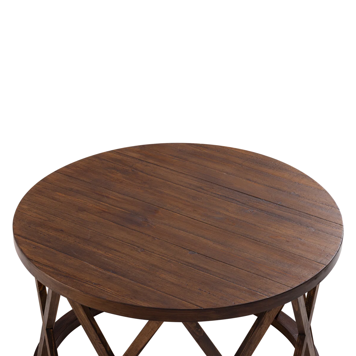 Viradis Farmhouse Coffee Table, Rustic Round Coffee Table with X-Motifs Legs, Wood Textured Top Ouch Cart