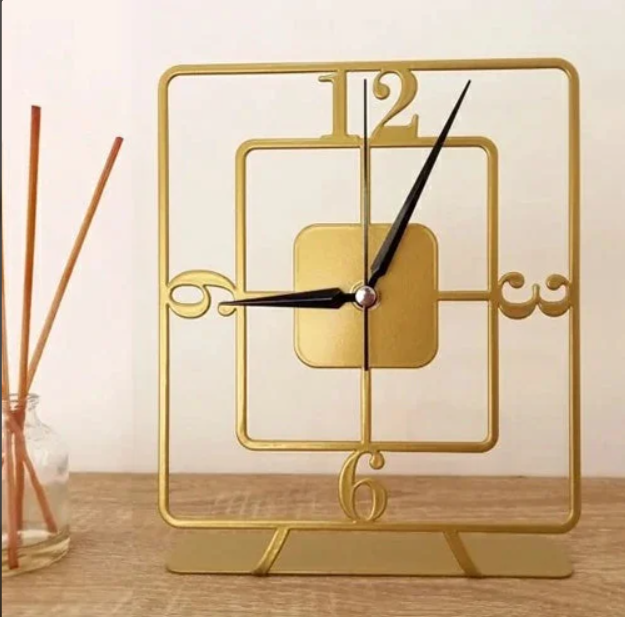 double square gold table clock N.R.HOMESDECOR