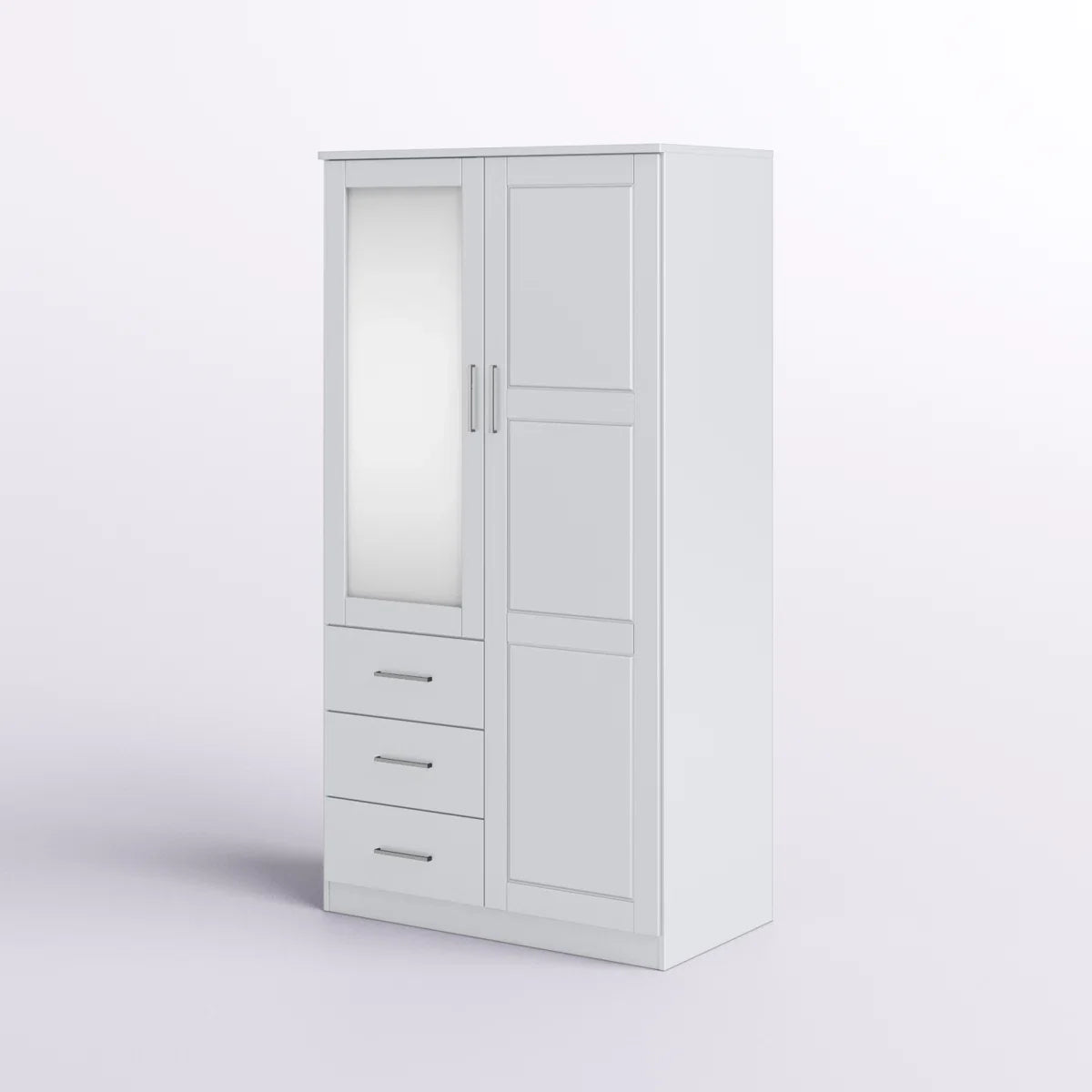 Elegant Metro 2-Door Wardrobe Armoire Solid Wood Mirrored Bedroom Storage-OUCH CART | Wardrobe