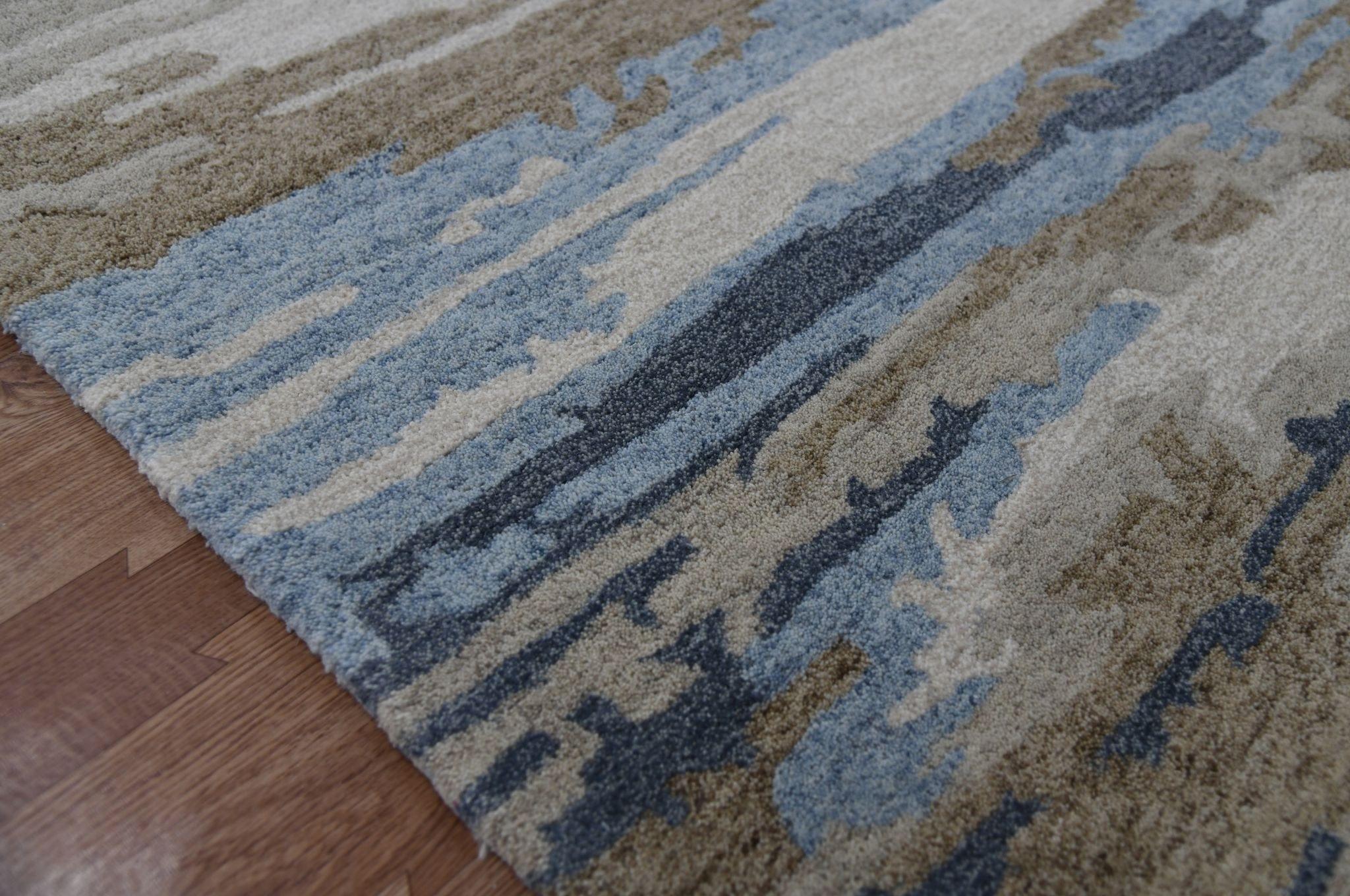 Water Blue Wool & Viscose Abstract Hand-Tufted Carpet Abstract Rug 5 x 8 Feet - Ouch Cart