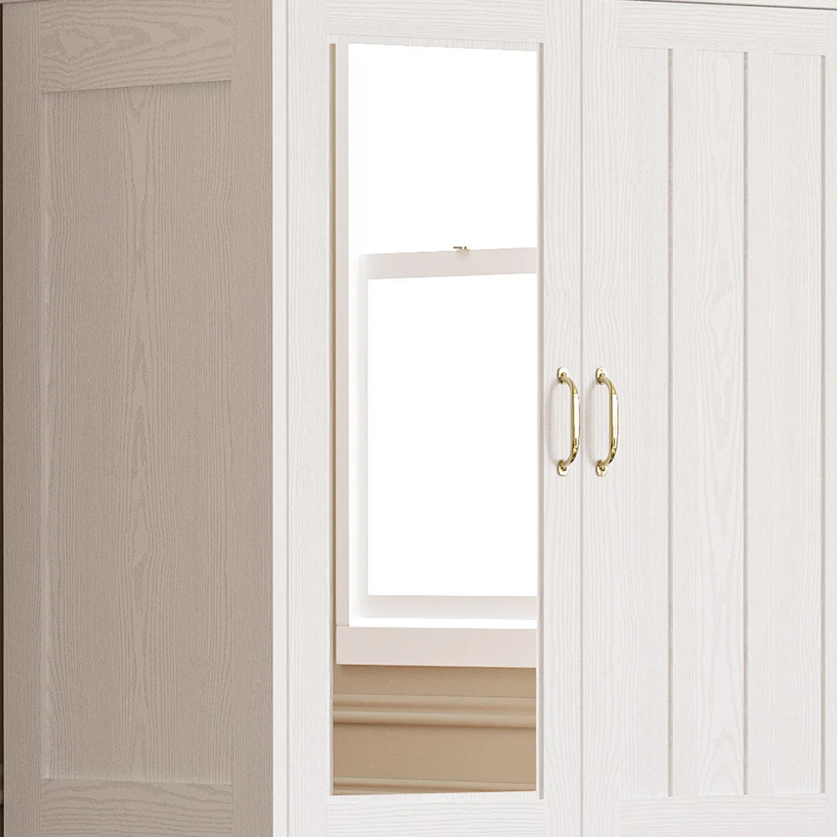 Spacious White Wardrobe Closet Wooden Armoire with Hanging Rod and Storage