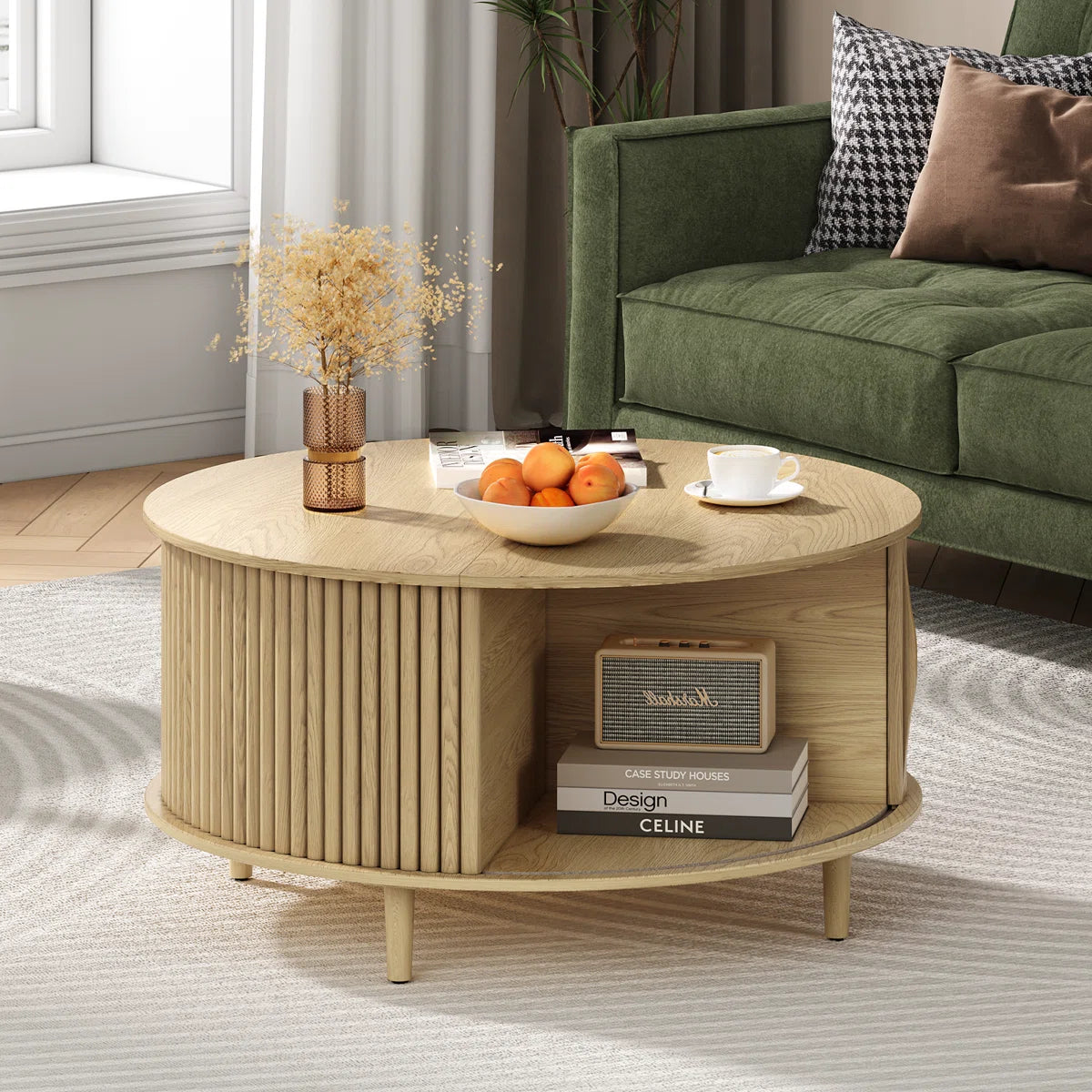 Mid Century Modern Round Coffee Table With Storage OUCH CART