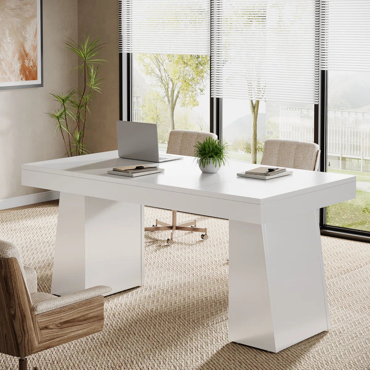 55-Inch Conference Meeting Table, Wood Seminar Desk for Conference Room-ouch cart