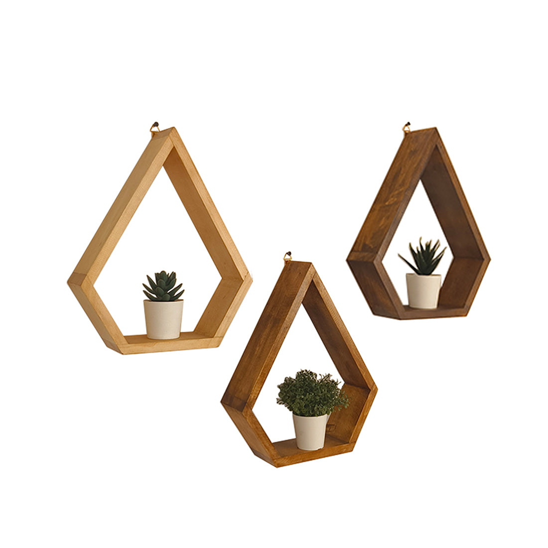WILLIAM III Diamond Shaped Set of 3 Wooden Wall Shelves - OUCH CART | Wall decor