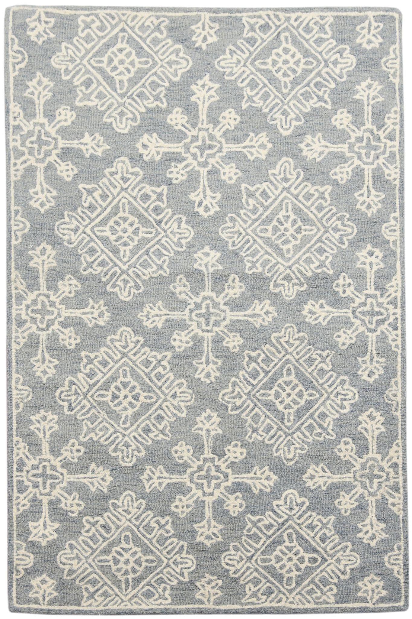 Sky Blue Wool Boston 4x6 Feet Hand-Tufted Carpet - Rug - Ouch Cart