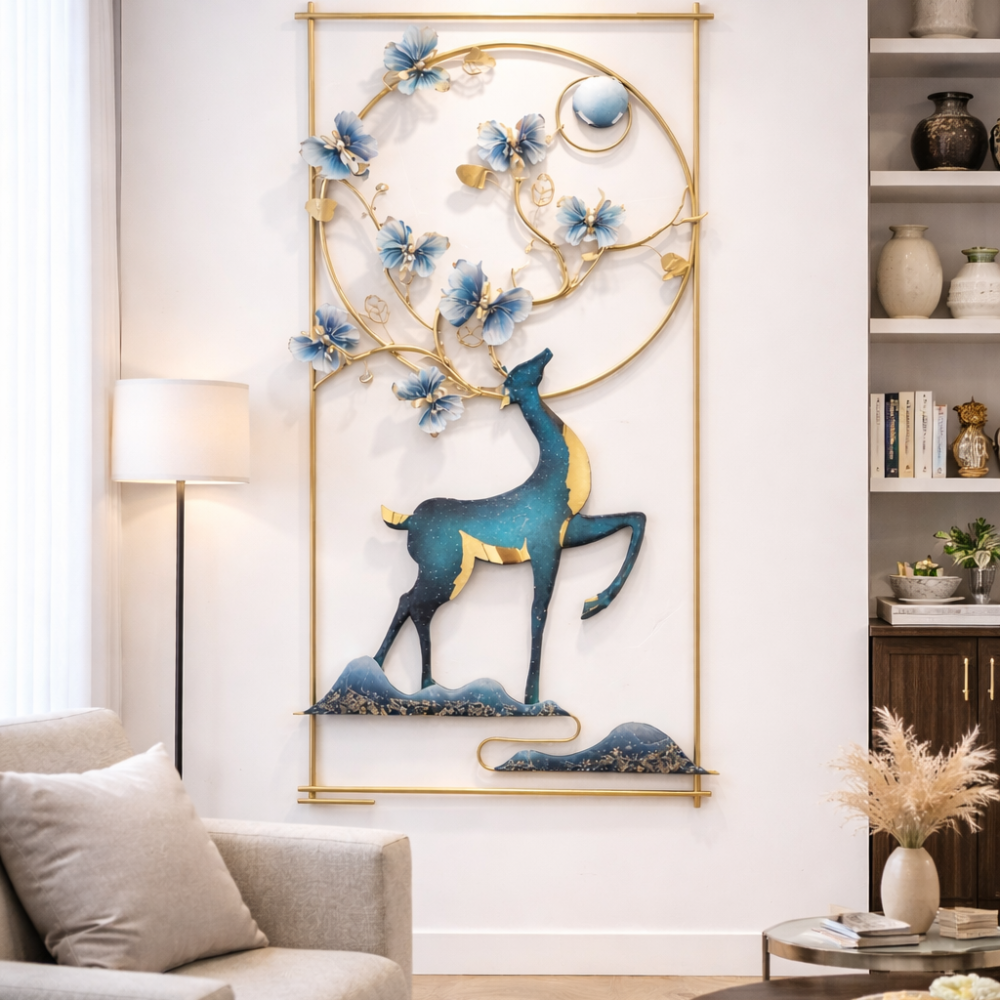 Luxury Metal Deer Wall Art | 60x120 cm 3D Decorative Panel for Home & Bedroom National Handicraft Town