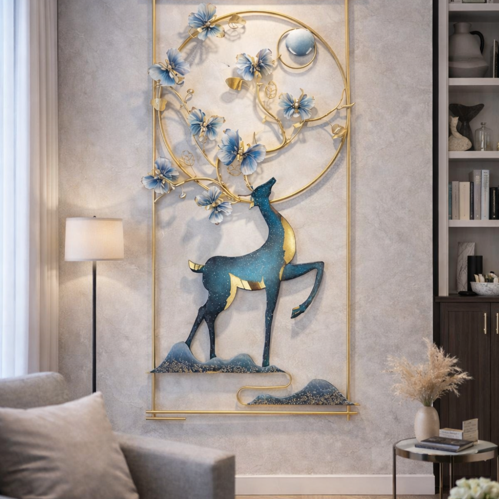Luxury Metal Deer Wall Art | 60x120 cm 3D Decorative Panel for Home & Bedroom National Handicraft Town