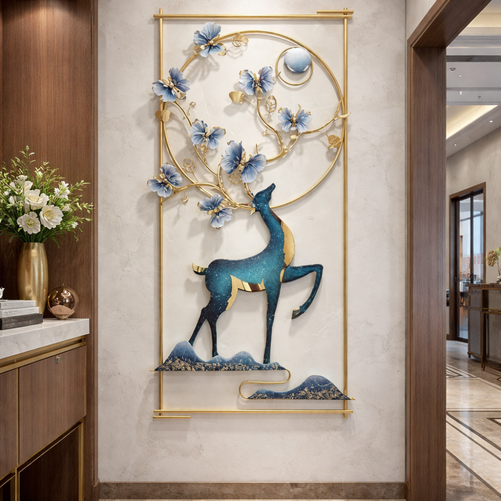 Luxury Metal Deer Wall Art | 60x120 cm 3D Decorative Panel for Home & Bedroom National Handicraft Town