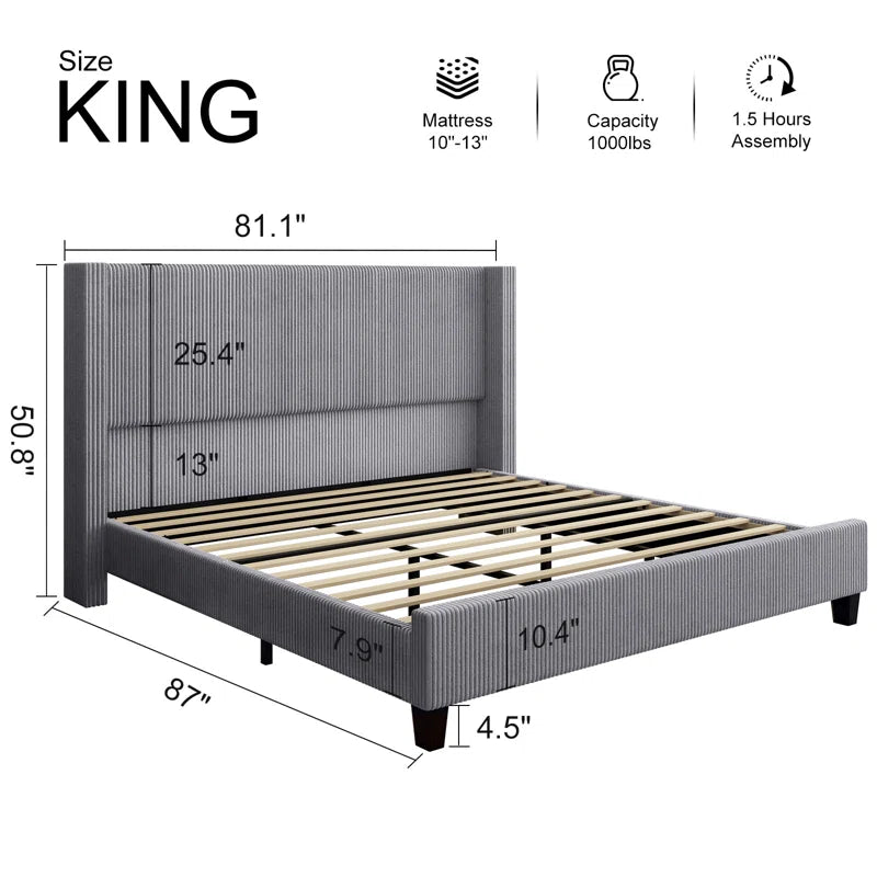 Wauseon Corduroy Upholstered Bed OUCH CART