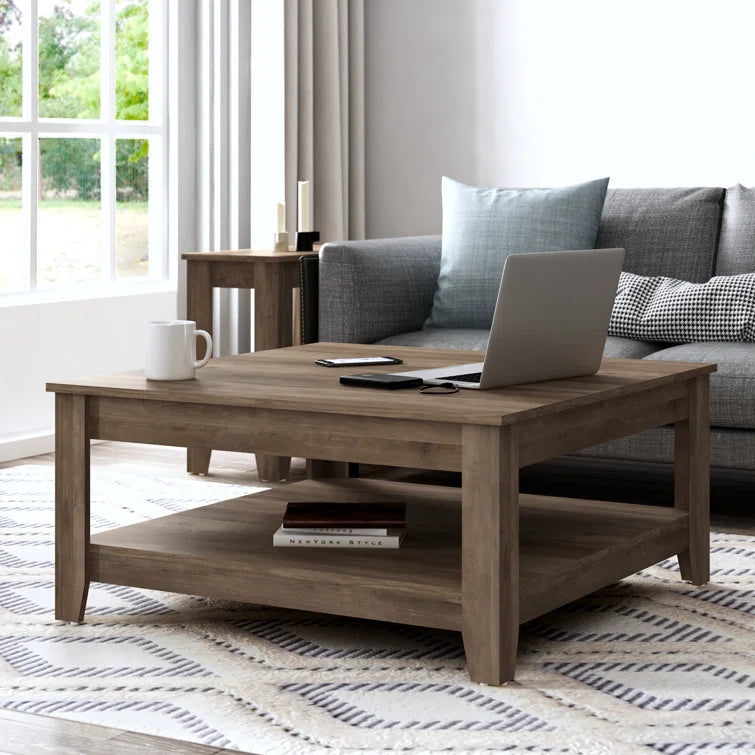 Square Wooden Coffee Table with Open Shelf OUCH CART