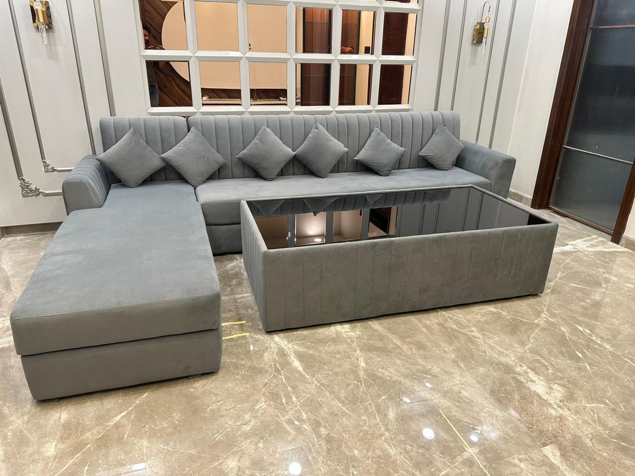 Upholstered 8 Seater Sofa With Centre Table - Ouch Cart