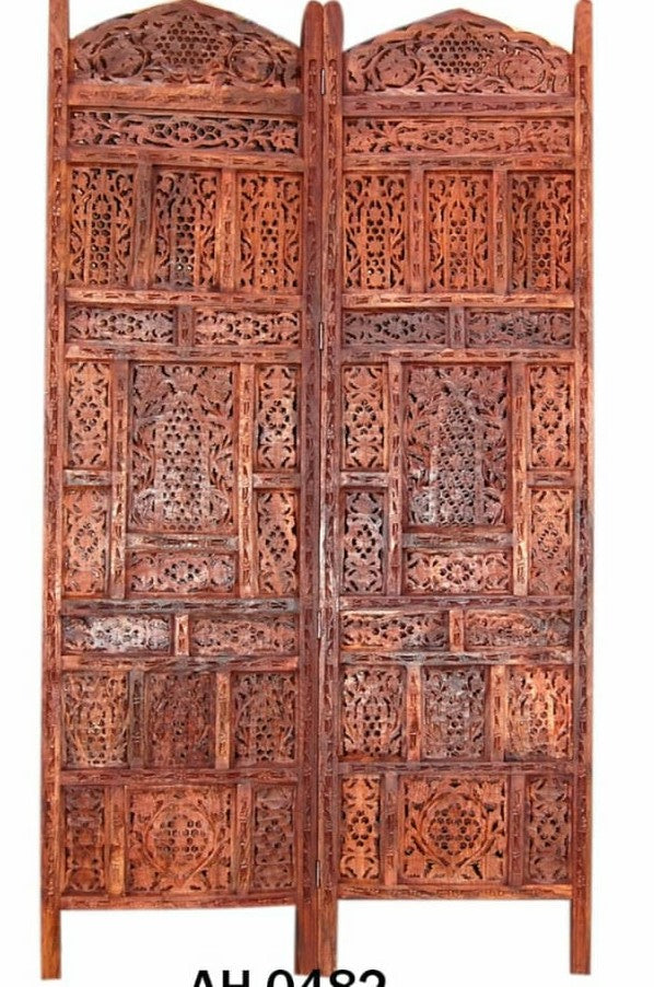 4 Panel Sheesham Wooden Partitions Room Dividers Screen Separators for Living Room