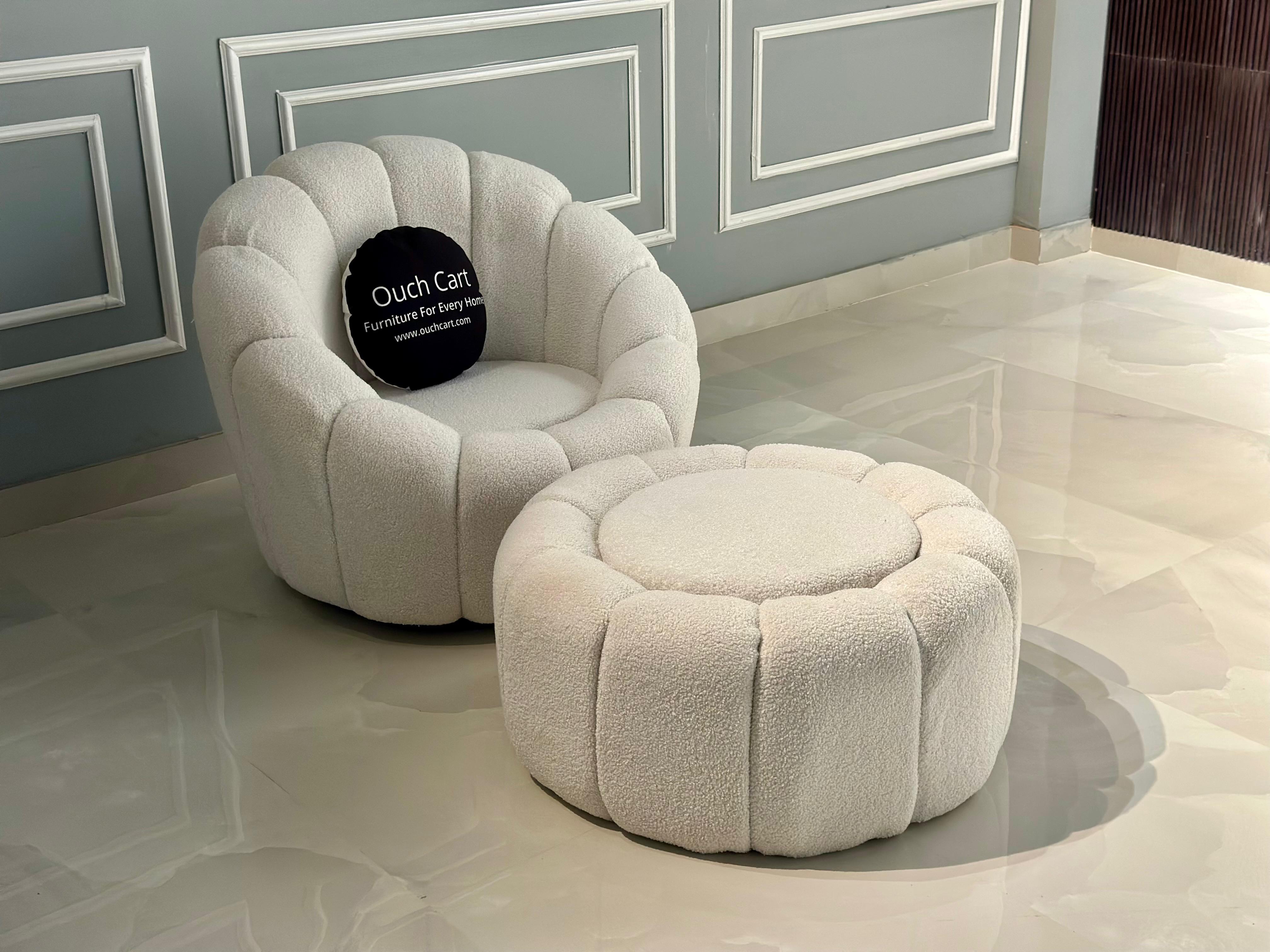 Perse Upholstered Swivel Accent Chair with Footstool OUCH CART