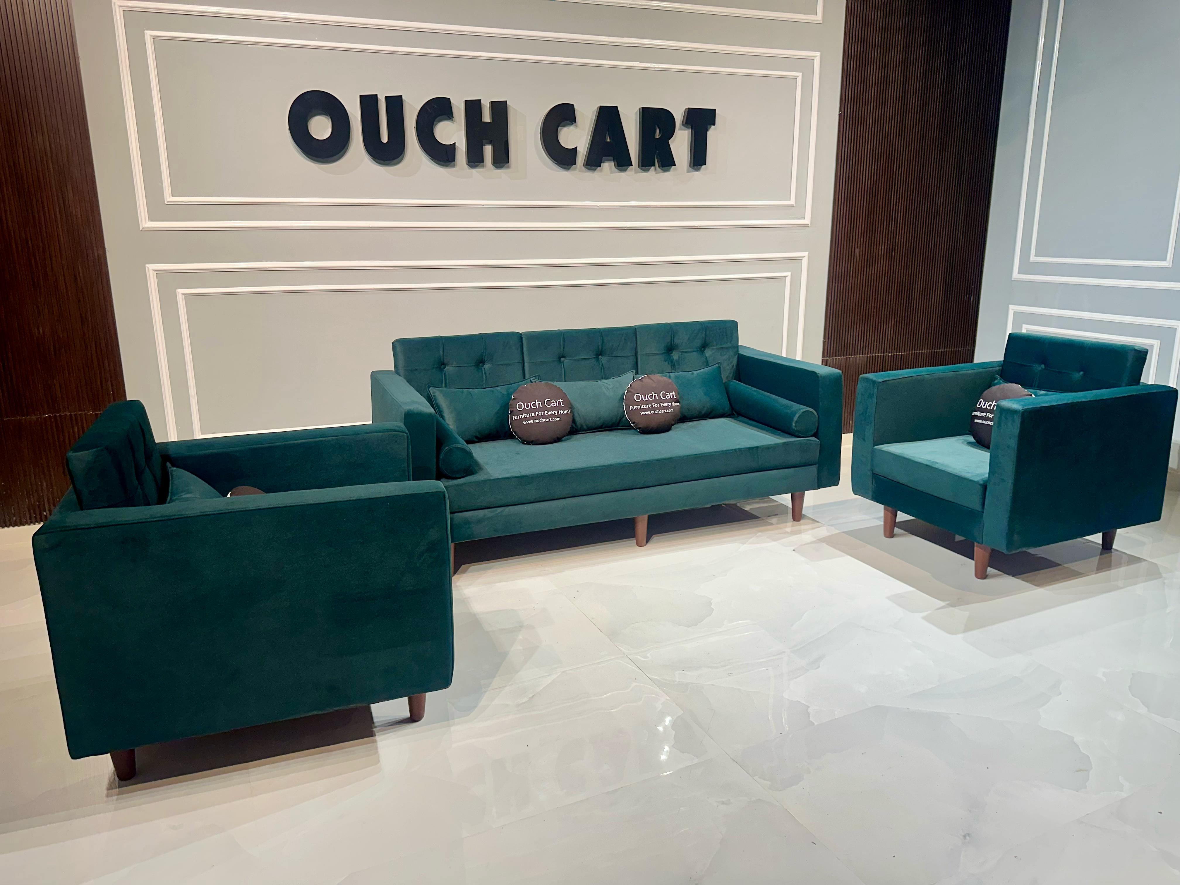 VELVET 3+2+1 SEATER FABRIC SOFA FOREST GREEN COLOUR OUCH CART