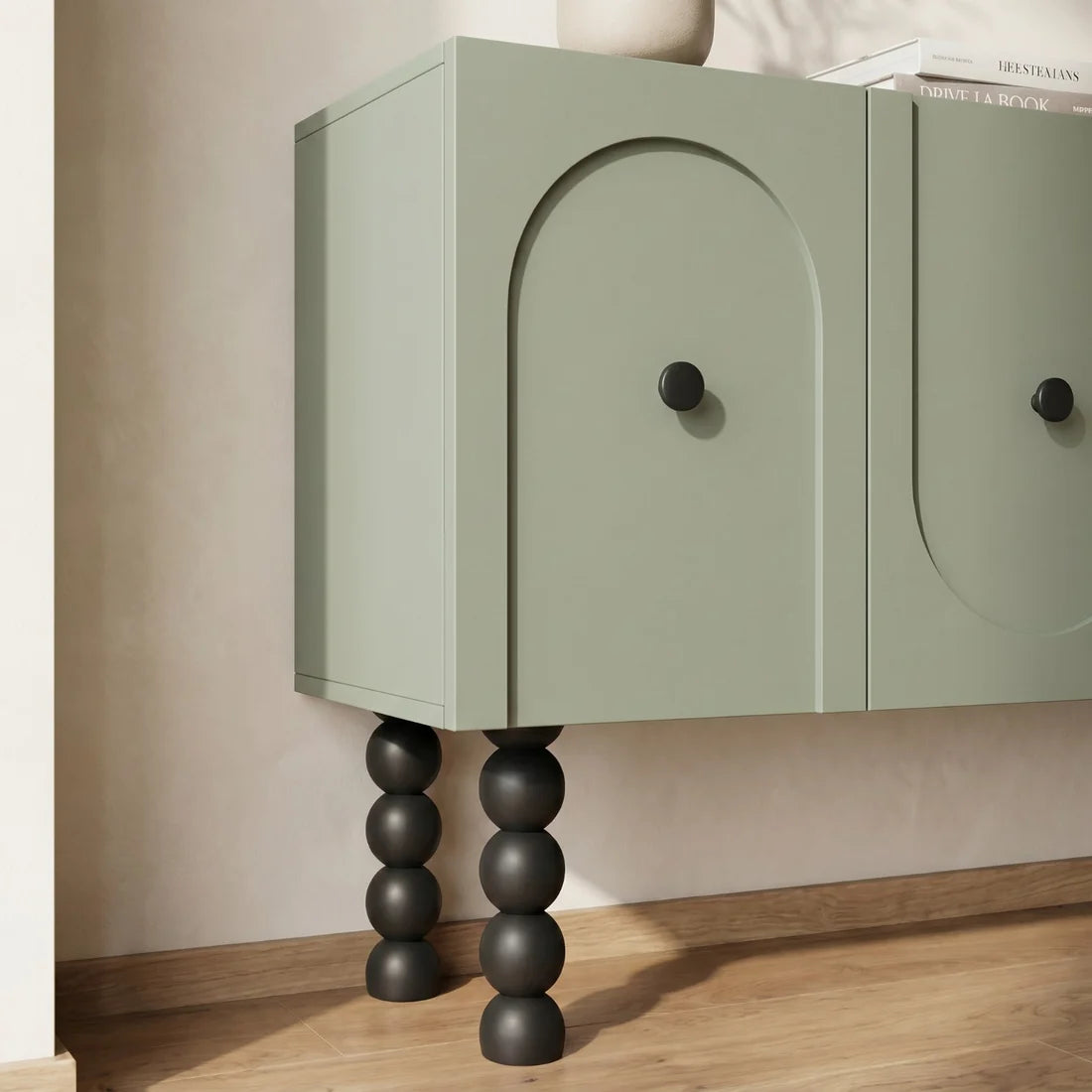 Modern Sage Green Sideboard Cabinet with 4 Doors