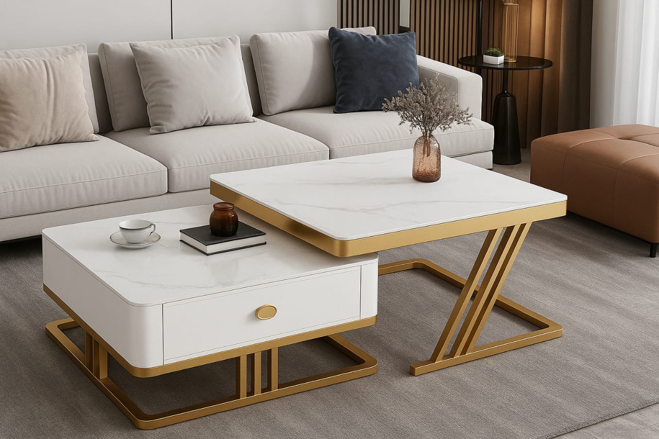 Modern Handmade Square Coffee Table with Metal Base and Engineered Wood Top