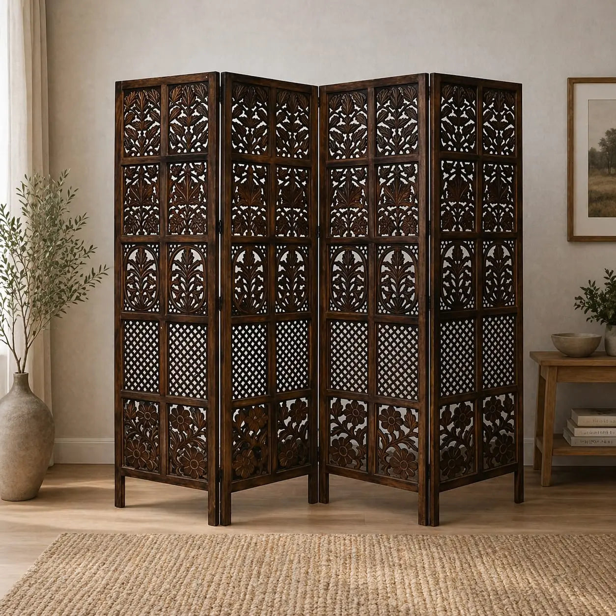 Wooden Partition Leave Design/Room Divider/Wooden Partition/Wooden Room Divider/Wooden Screen/Wooden seperator Ouch Cart