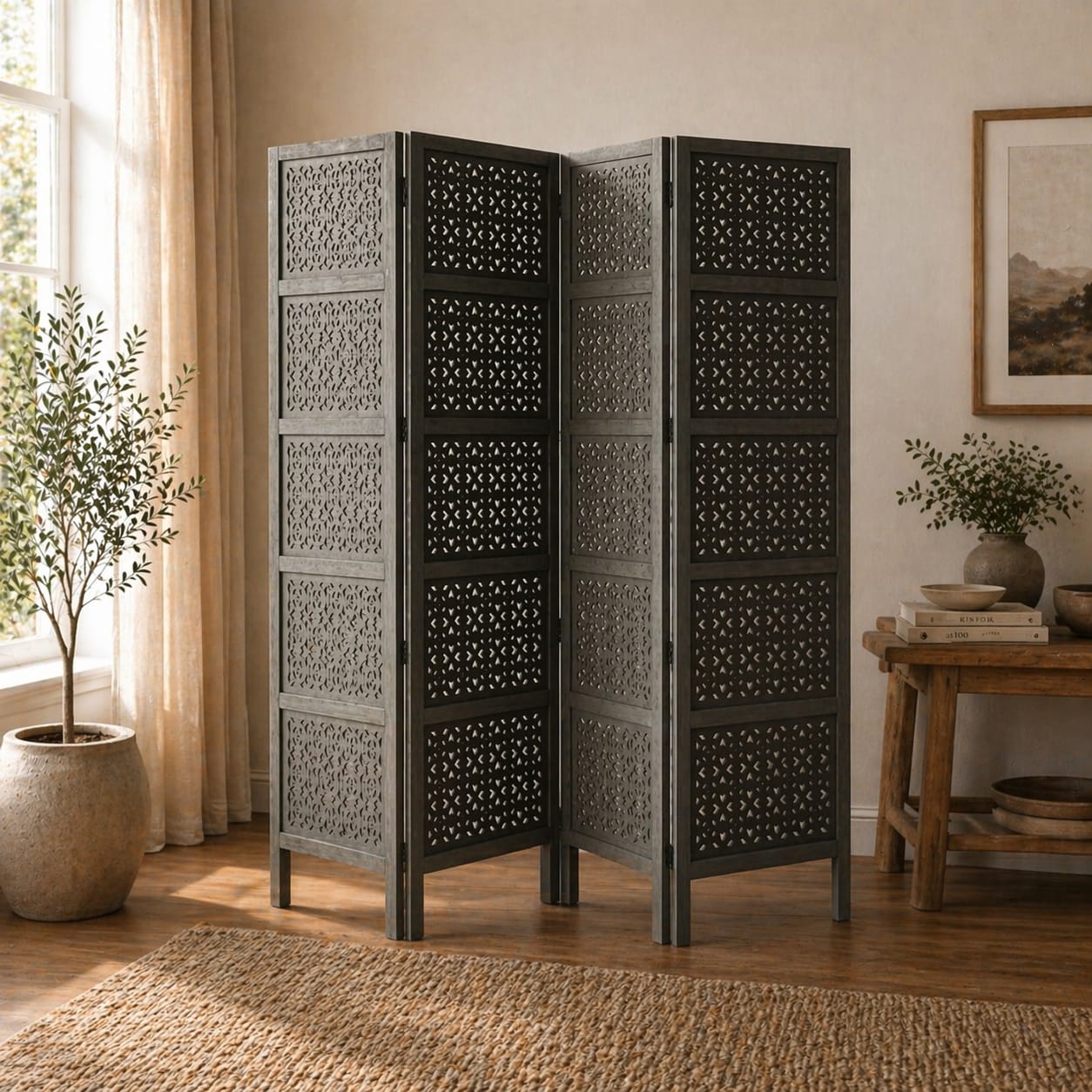 Wooden Partitions Wood Room Divider 4 Panels Dividers