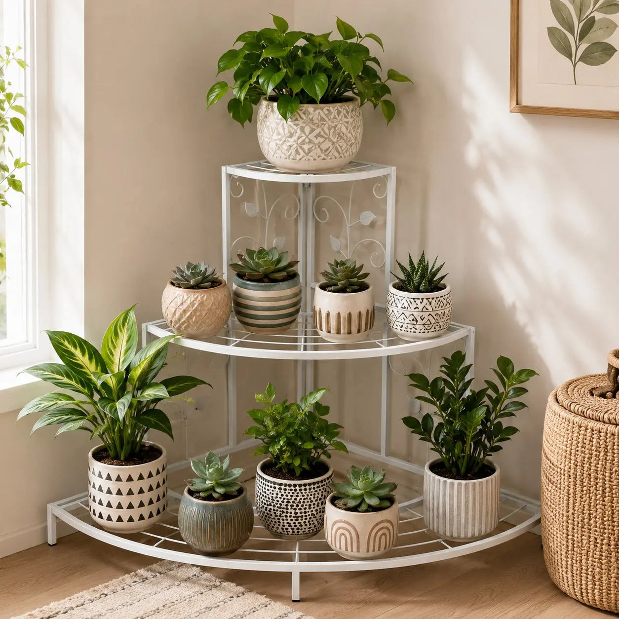 3-Tier Corner Plant Stand - Space-Saving Indoor Planter Shelf for Stylish Home Decor Ouch Cart