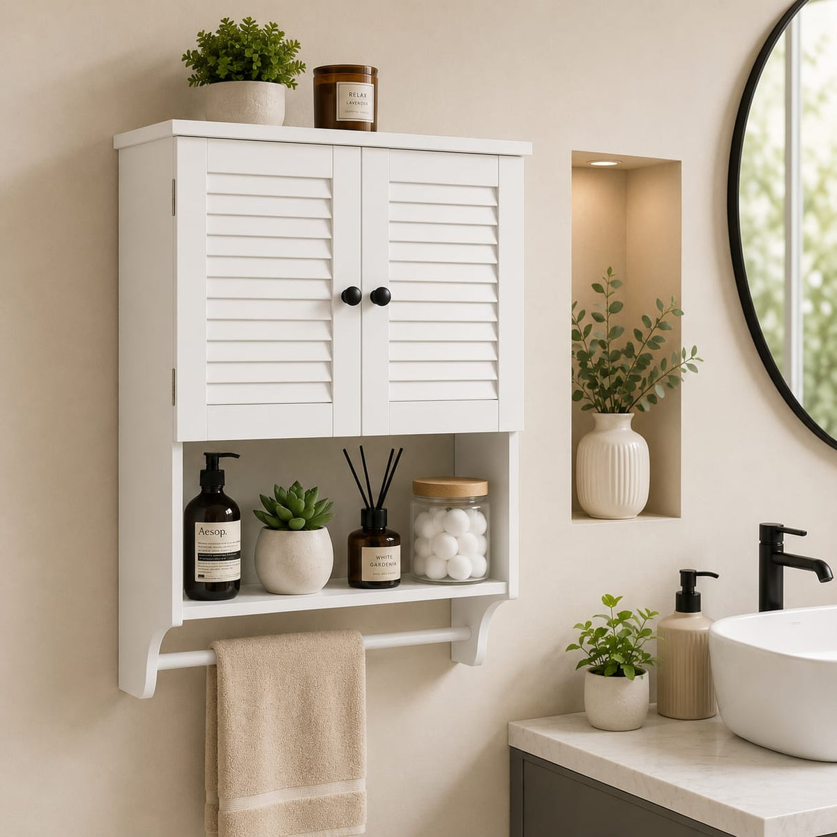 Wall Mounted Bathroom Storage Cabinet with Towel Bar OUCH CART