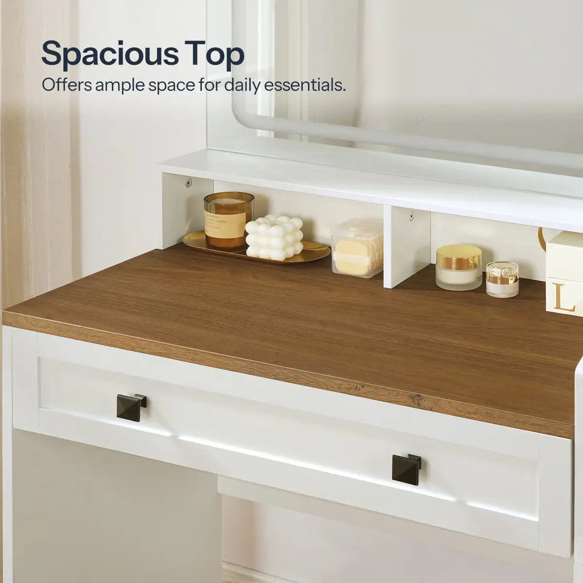 White Makeup Vanity Desk 41.5" with LED Mirror, Power Outlet, and Modern Farmhouse Design