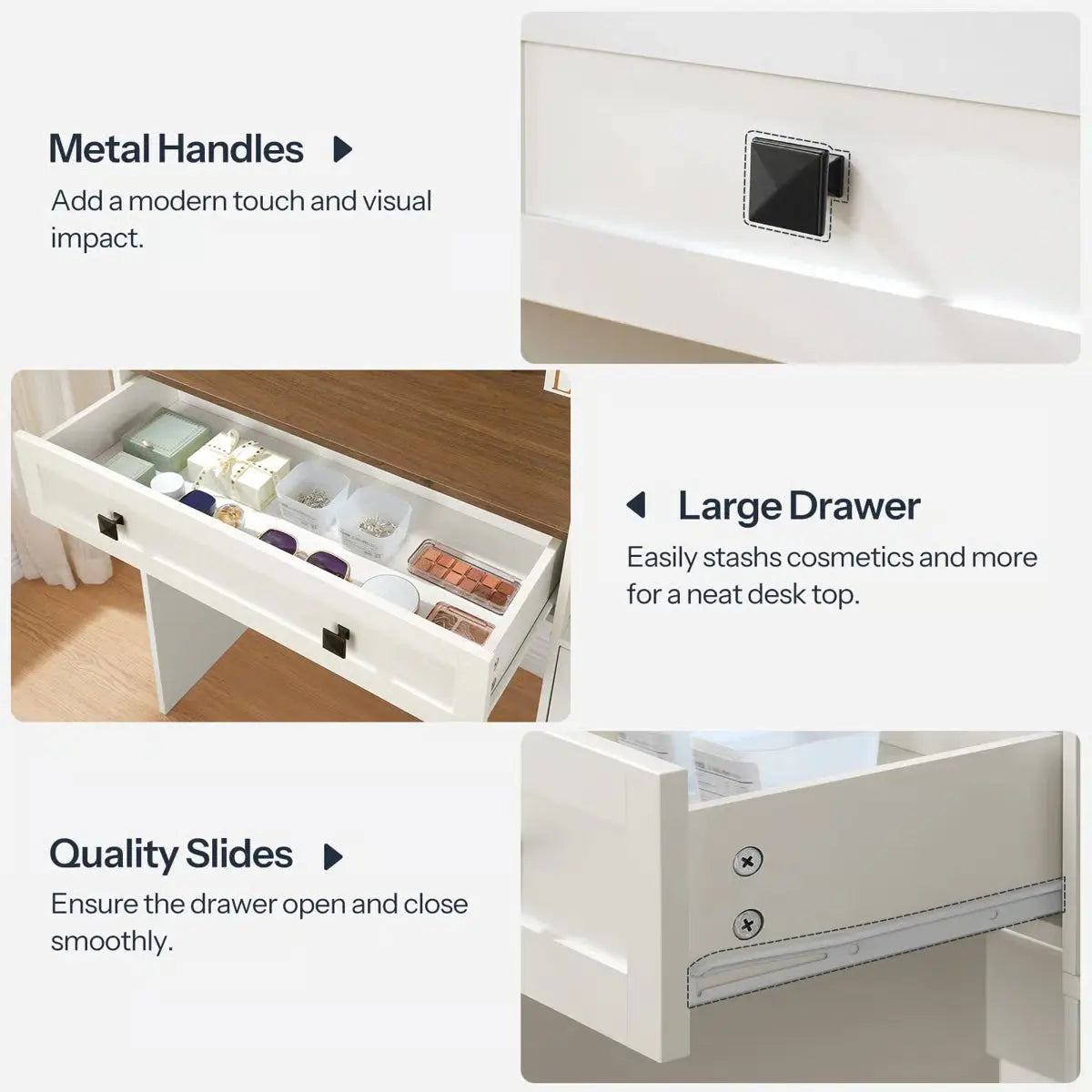 White Makeup Vanity Desk 41.5" with LED Mirror, Power Outlet, and Modern Farmhouse Design