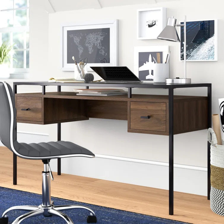 56" 2-Drawer Glass-Top Writing Desk Ouch Cart