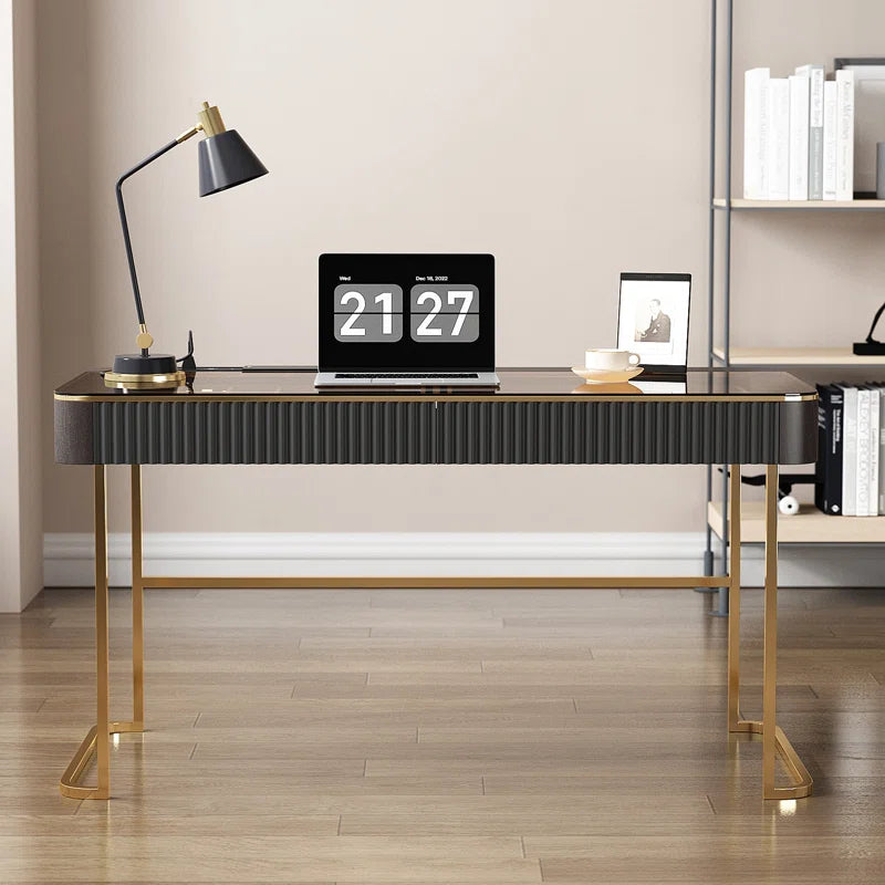 Glass Top Metal Base Writing Desk Ouch Cart