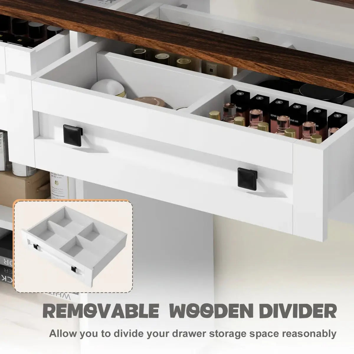 Winston Porter White Rustic Vanity Table – Farmhouse Makeup Desk with LED Mirror, 3 Drawers & 3 Cabinets