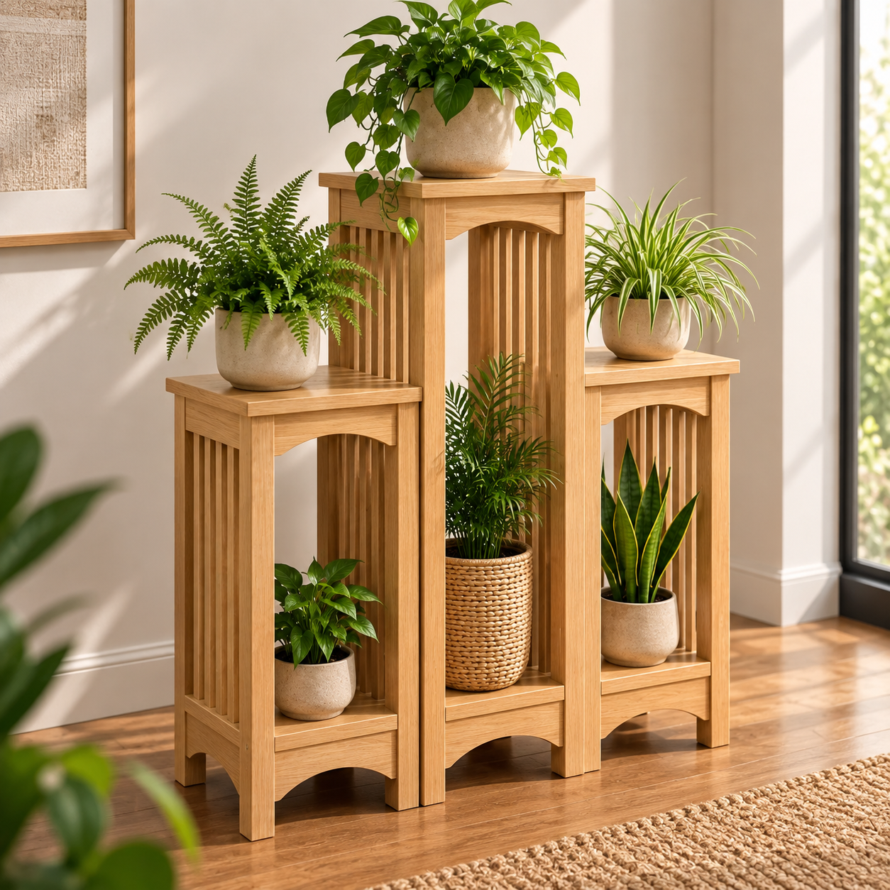 Wooden Plant Stand for Indoor Plants | 3-Tier Multi-Level Flower Pot Holder