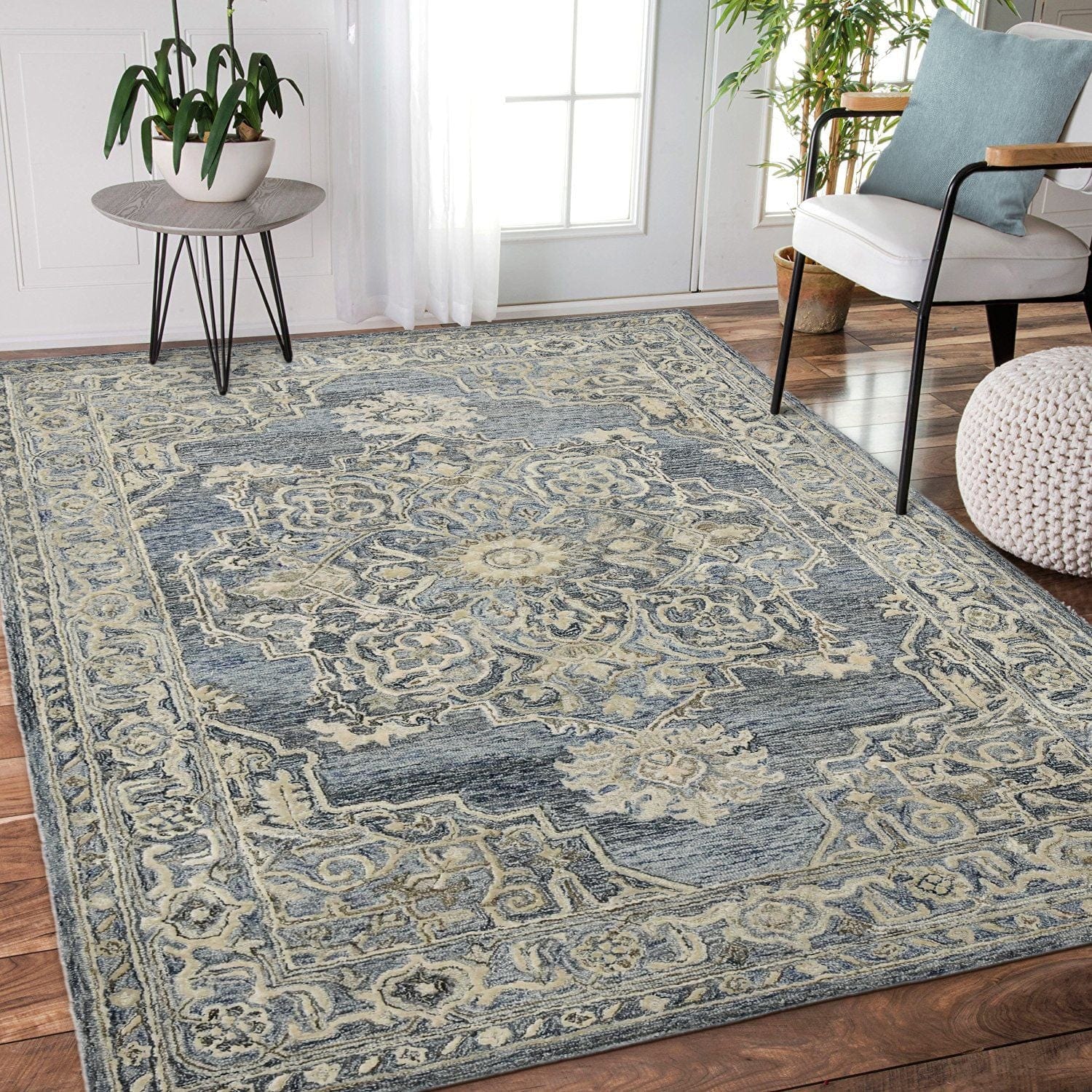 Denim-Gray Wool & Viscose Vestige 8X10 Feet  Hand-Tufted Carpet - Rug
