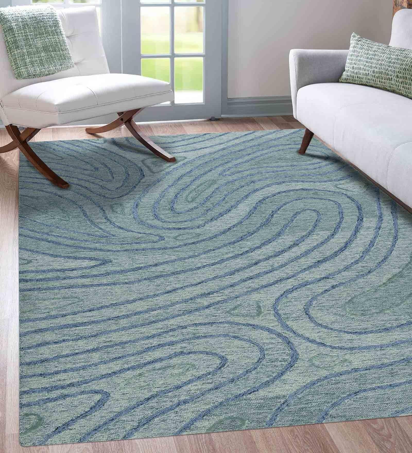 AQUA Wool & Viscose Canyan 5x8 Feet Hand-Tufted Carpet - Rug - Ouch Cart