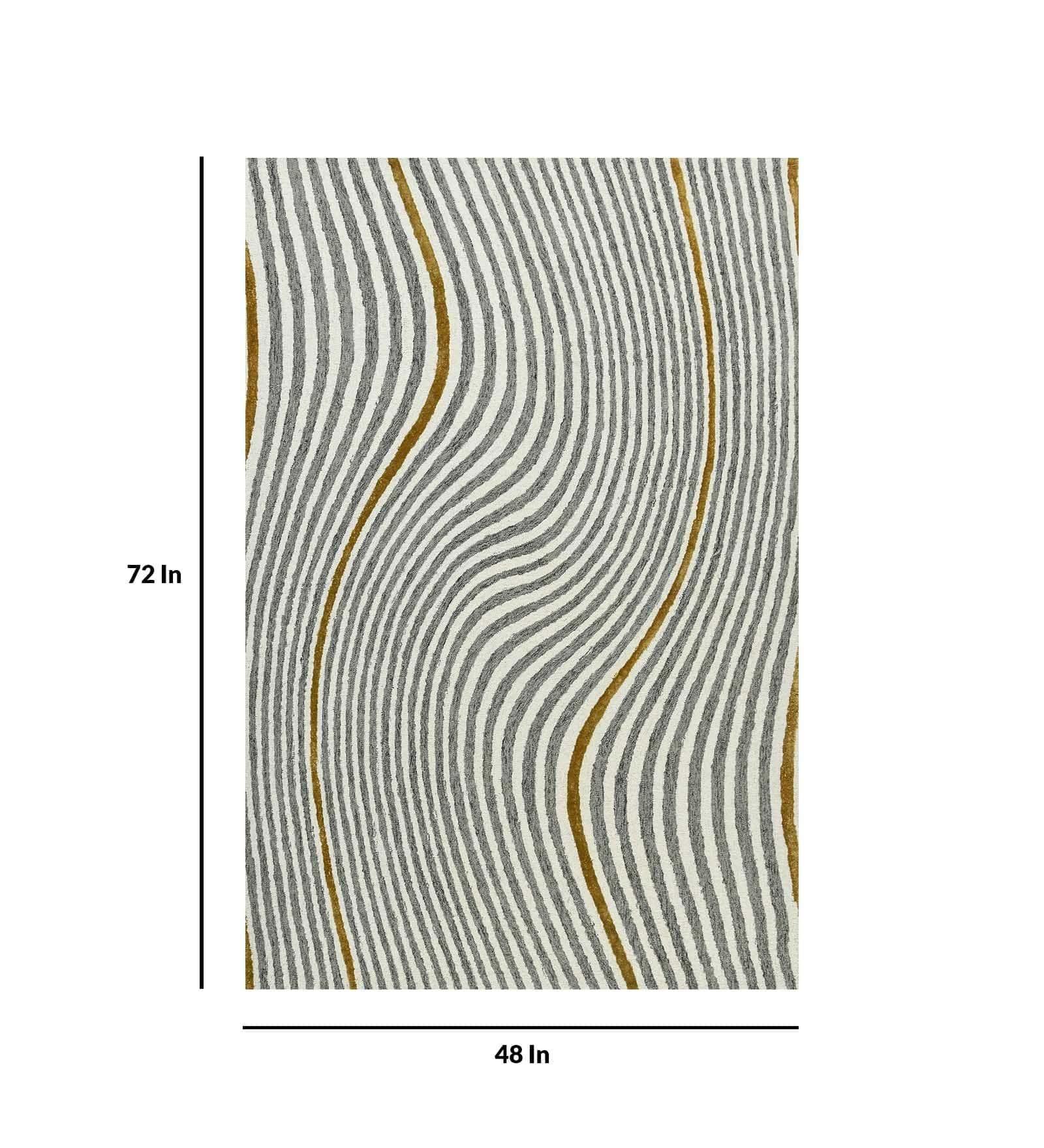 WHITE IVORY Wool & Viscose Canyan 4x6 Feet Hand-Tufted Carpet - Rug - Ouch Cart