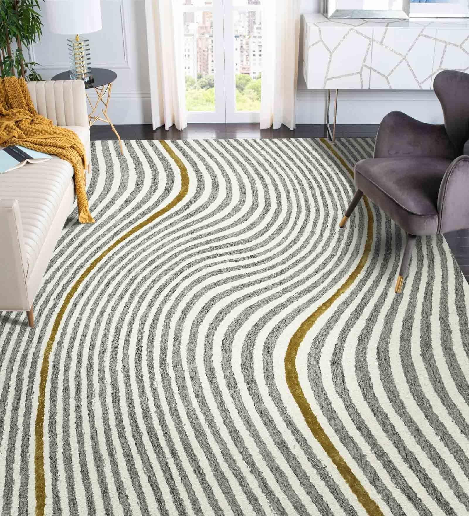 WHITE IVORY Wool & Viscose Canyan 8x10 Feet Hand-Tufted Carpet - Rug - Ouch Cart