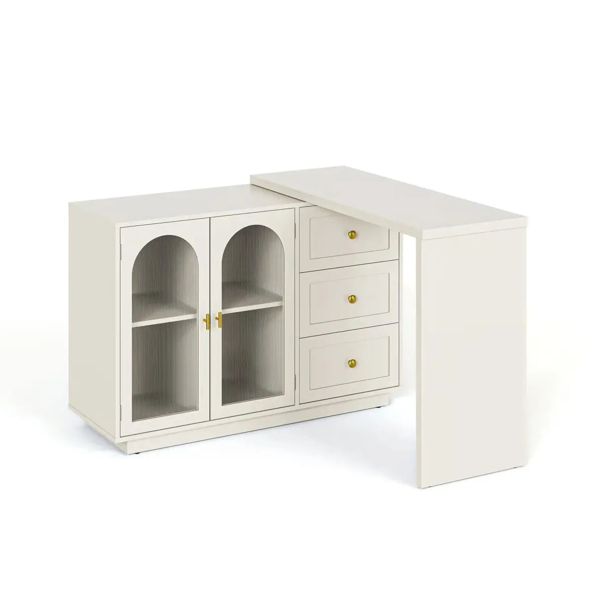 Extendable Makeup Vanity – Yokota Desk with 3 Drawers & 2 Acrylic Doors for Bedroom