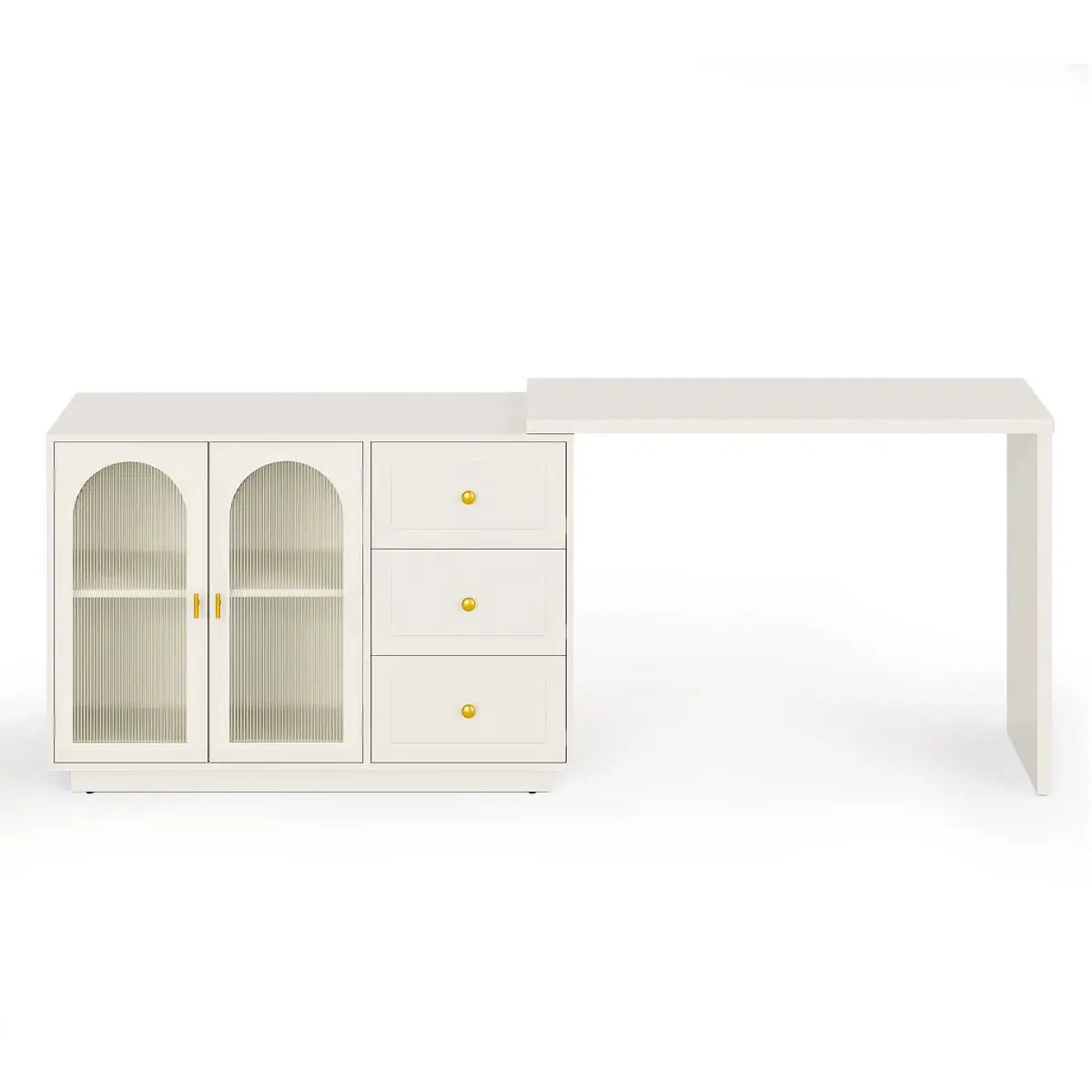 Extendable Makeup Vanity – Yokota Desk with 3 Drawers & 2 Acrylic Doors for Bedroom