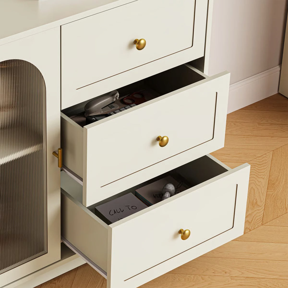 Extendable Makeup Vanity – Yokota Desk with 3 Drawers & 2 Acrylic Doors for Bedroom