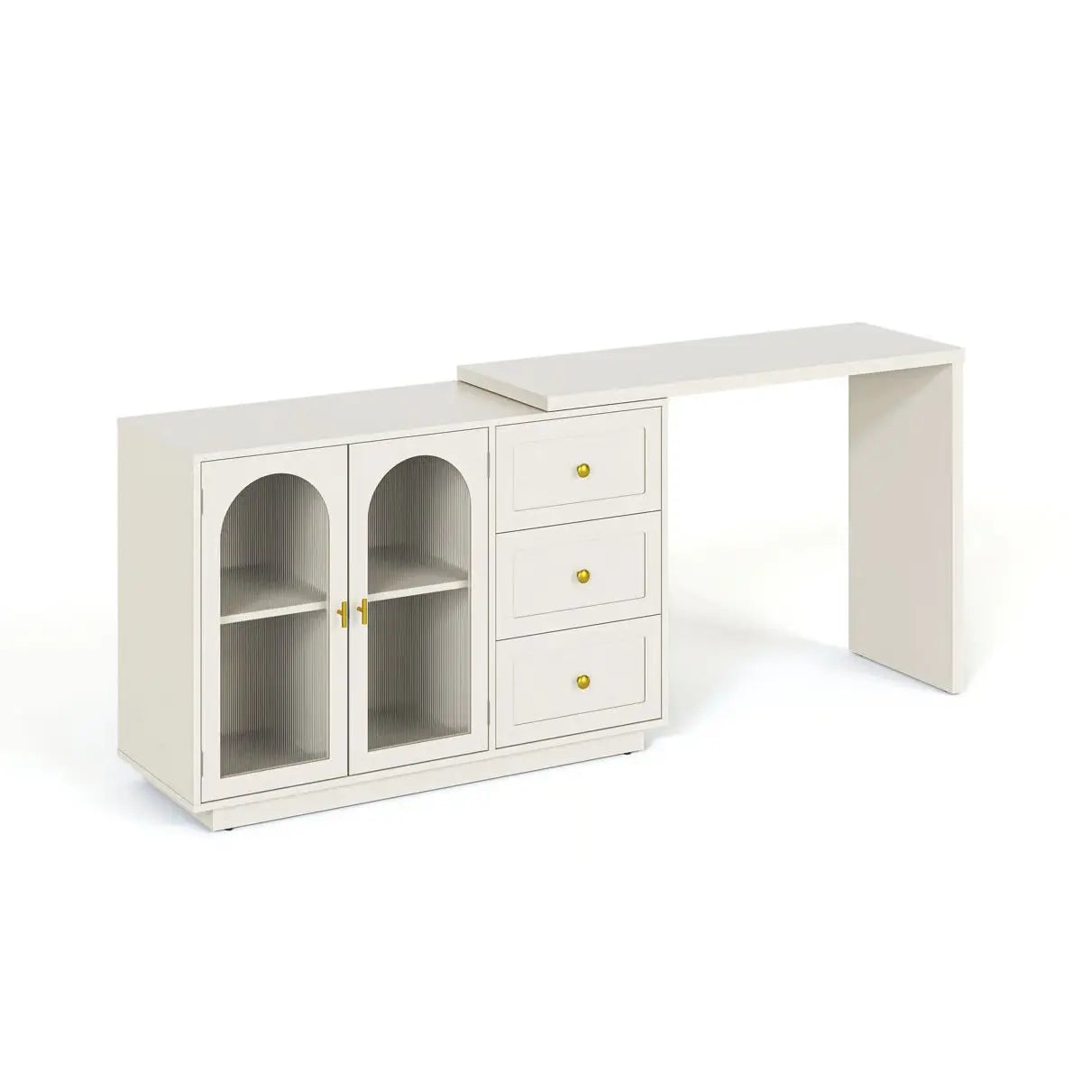 Extendable Makeup Vanity – Yokota Desk with 3 Drawers & 2 Acrylic Doors for Bedroom