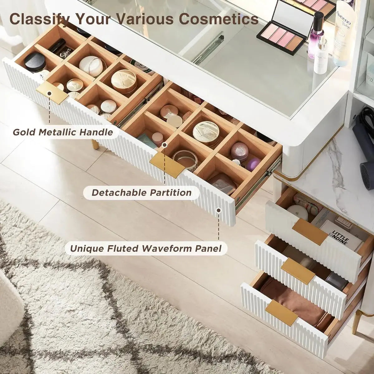 Large 48" Zadia Makeup Vanity Desk with 36" Mirror, 4 Drawers.