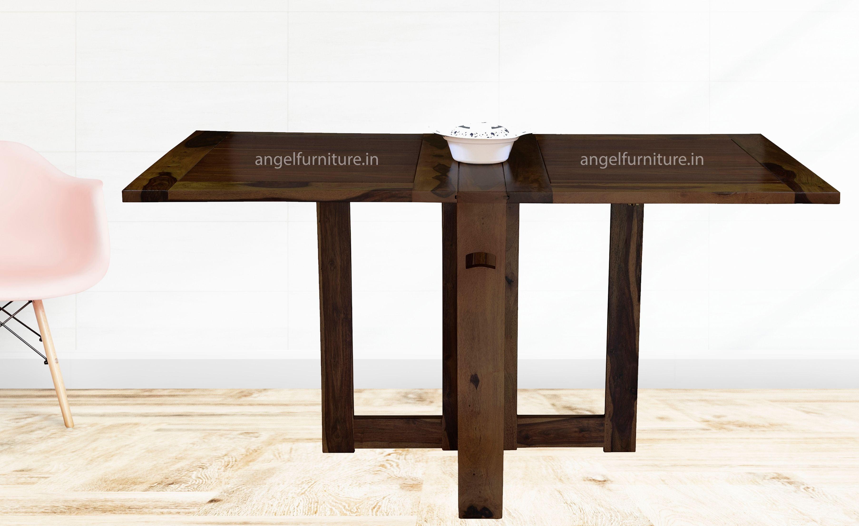 Sheesham Wood foldable dining table in walnut finish - Ouch Cart
